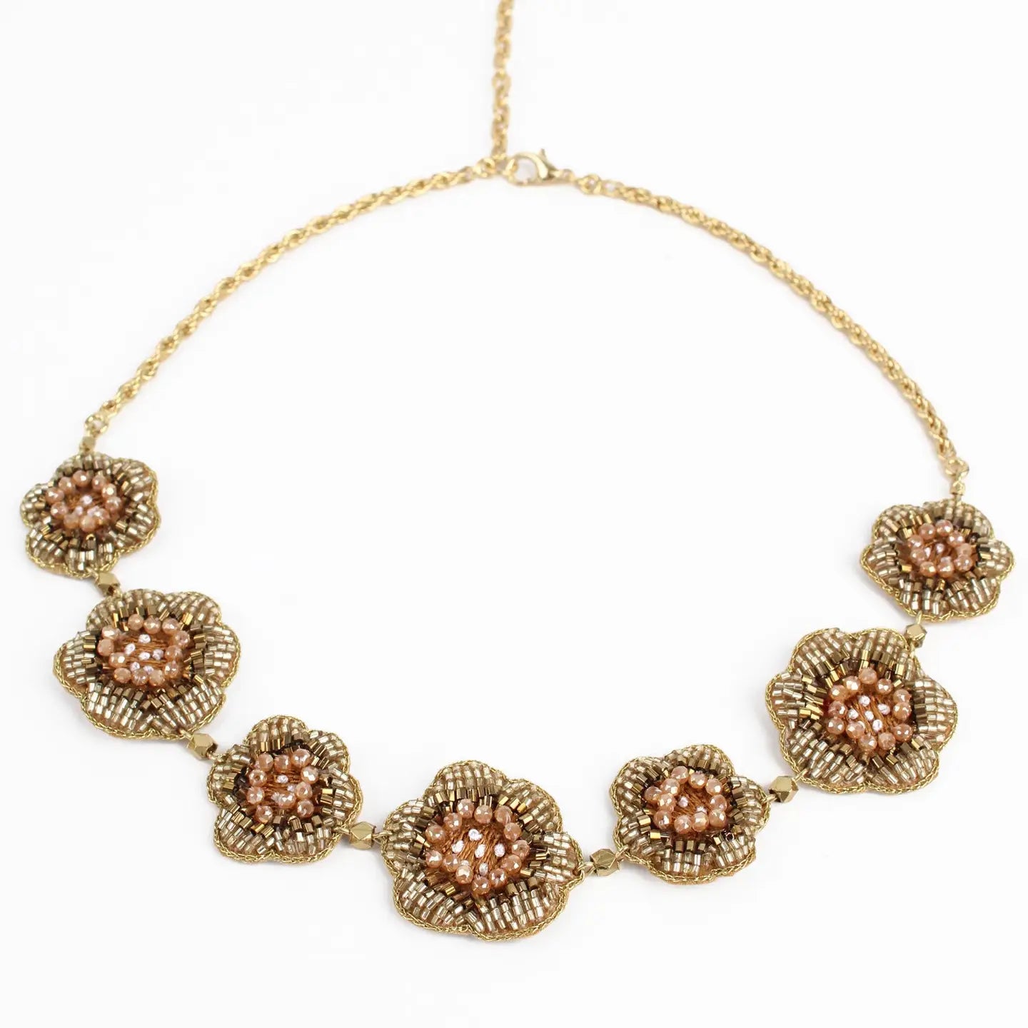 Gold Coloured Embroidered Flower Necklace
