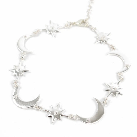 Silver Star & Moon Charm Bracelet
