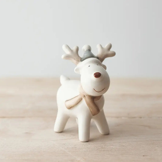 White Ceramic Reindeer with Hat