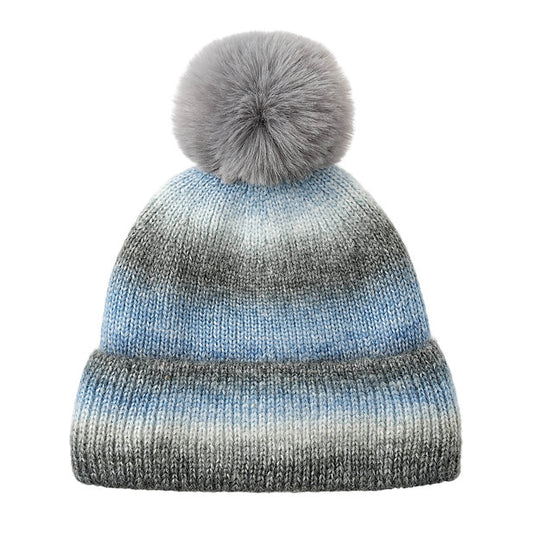 Pom-Pom Blended Hat Blue & Grey