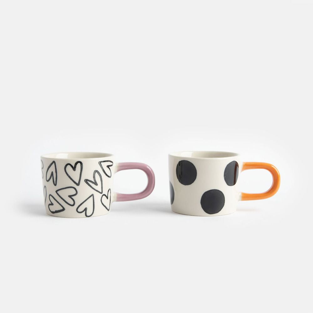 Mono Spots & Hearts Espresso Cups Set of 2
