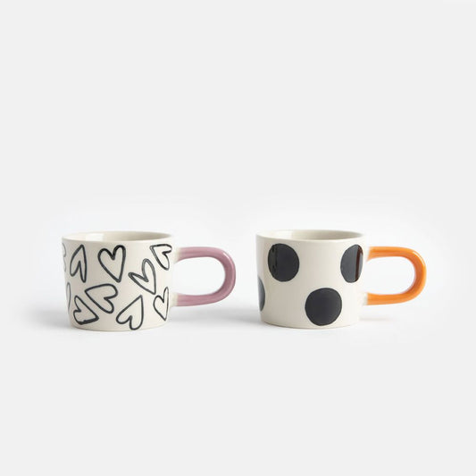Mono Spots & Hearts Espresso Cups Set of 2