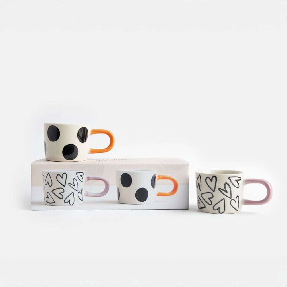 Mono Spots & Hearts Espresso Cups Set of 2