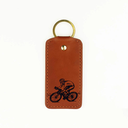 Cycling Leather Keyring