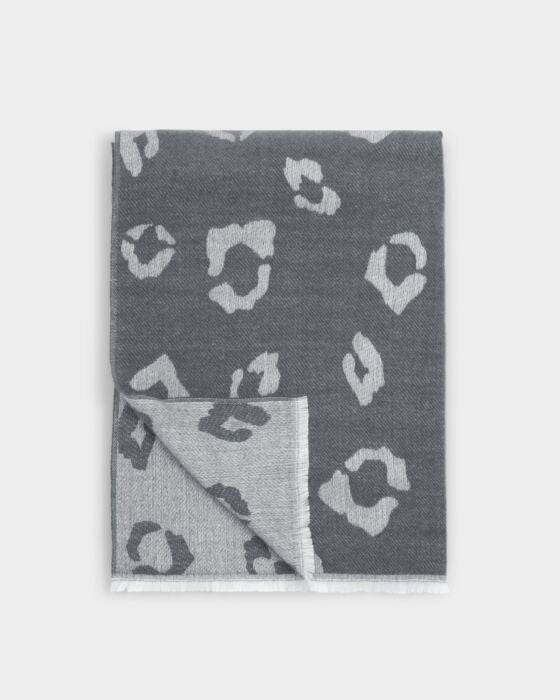 Katie Loxton Leopard Print Blanket Scarf in Charcoal & Grey
