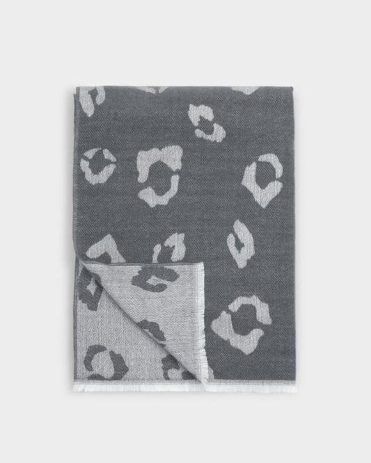 Katie Loxton Leopard Print Blanket Scarf in Charcoal & Grey