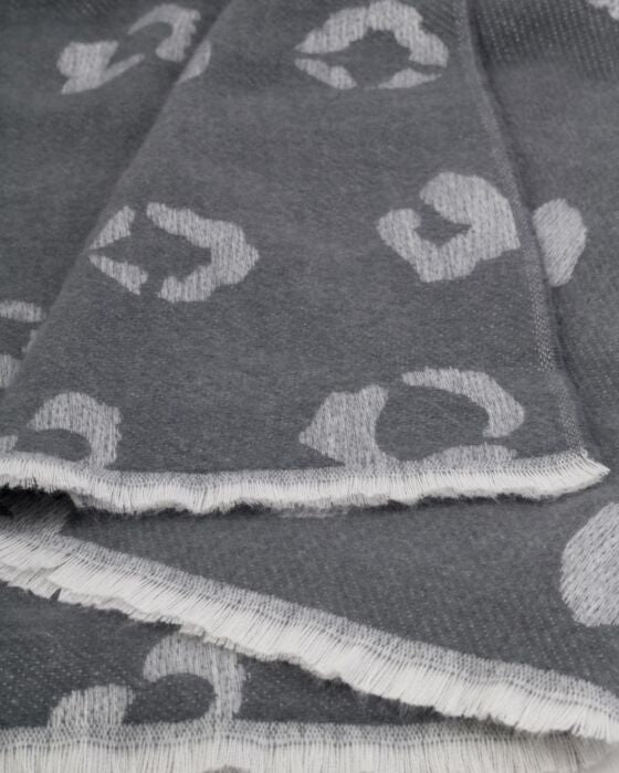 Katie Loxton Leopard Print Blanket Scarf in Charcoal & Grey