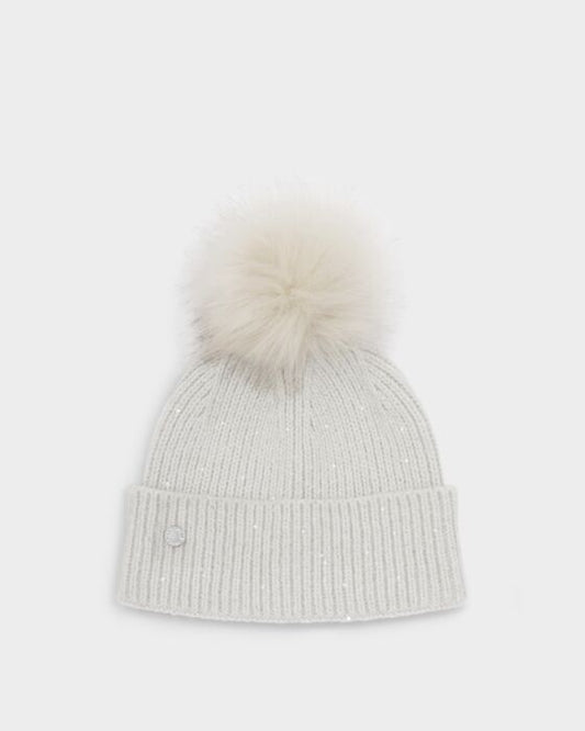 Katie Loxton Sequin Pom Pom Hat Pale Grey