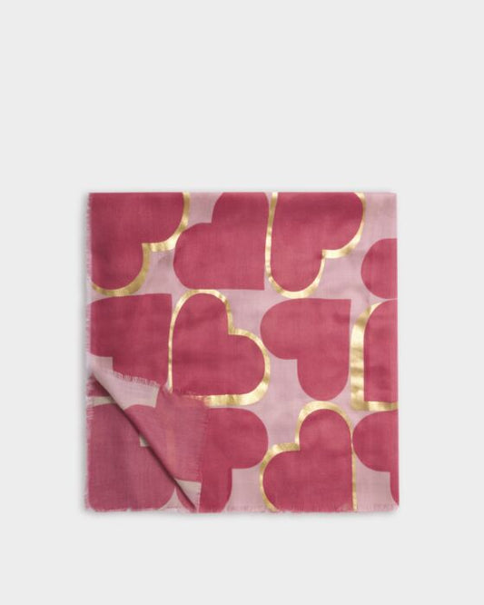 Katie Loxton Heart Tile Print Scarf in Pink & Gold
