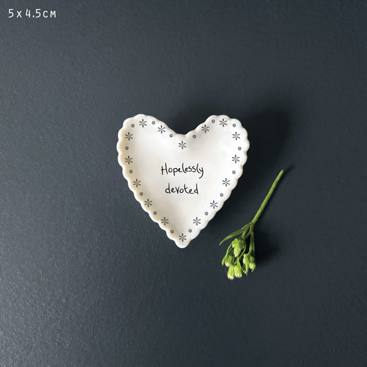 Hopelessly Devoted Small Porcelain Heart Scallop Dish