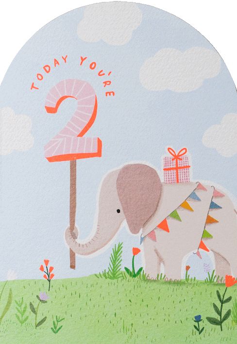 2nd Birthday Elephant Greetings Card
