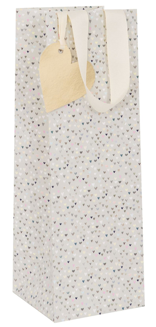 Beige Hearts Bottle Giftbag