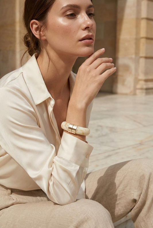 Envy Resin Bangle Gold & White