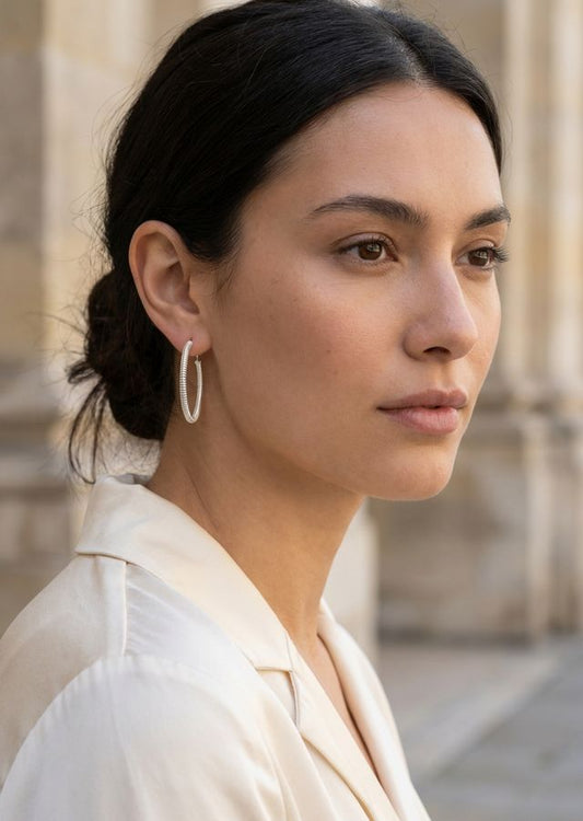 Envy Textured Hoop Earrings Silver