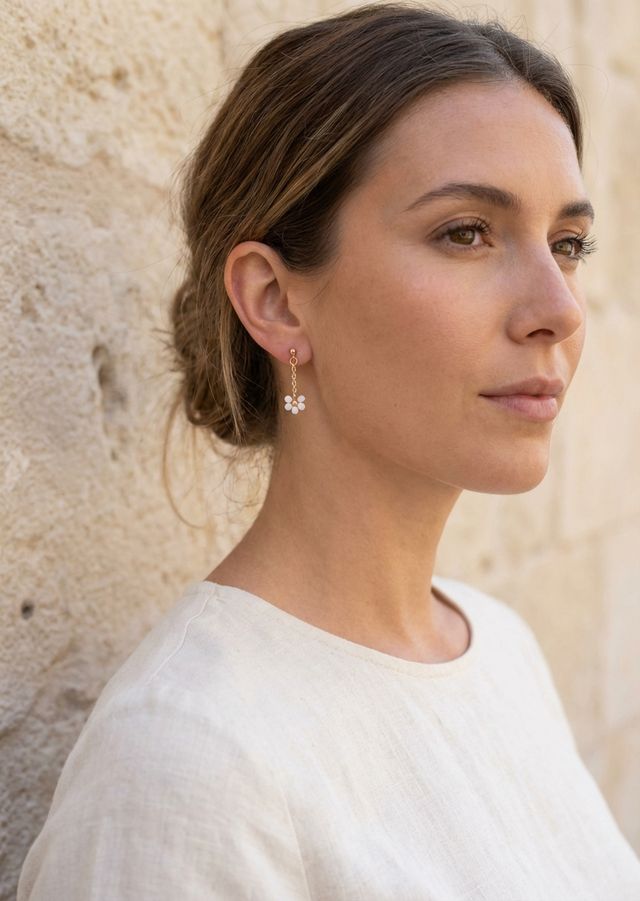 Envy Flower Drop Earrings White & Gold