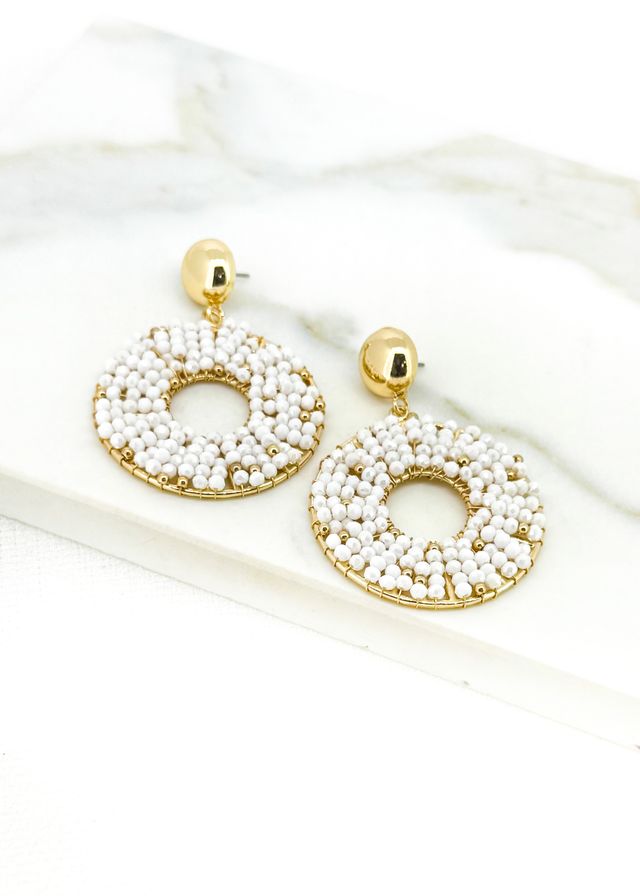 Envy Beaded Disc Earrings Gold
