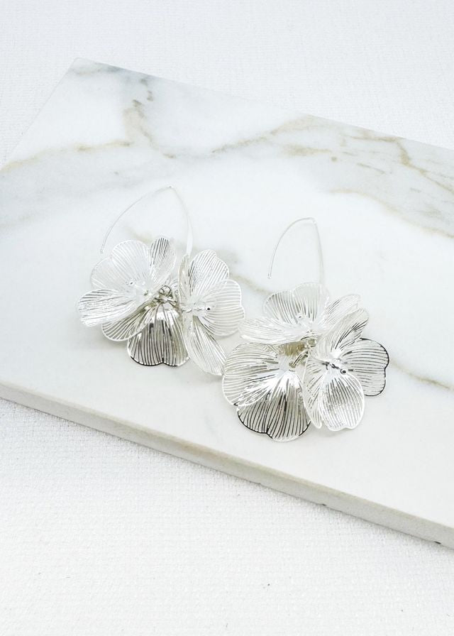 Envy Floral Drop Earrings Silver