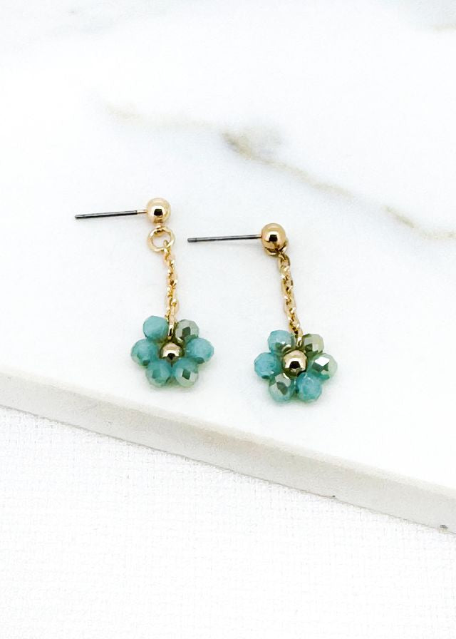 Envy Flower Drop Earrings Gold & Turquoise