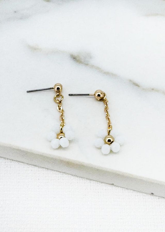Envy Flower Drop Earrings White & Gold