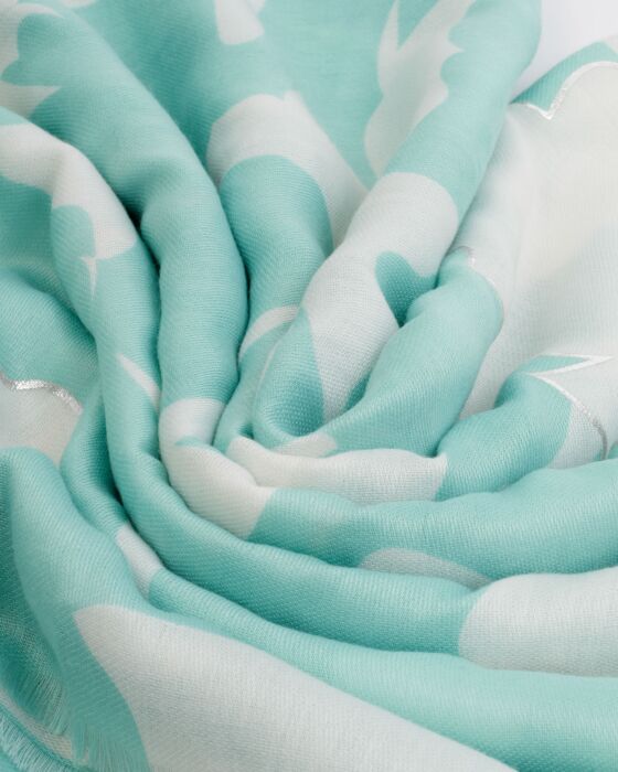 Katie Loxton Floral Print Foil Scarf Sage, White & Silver