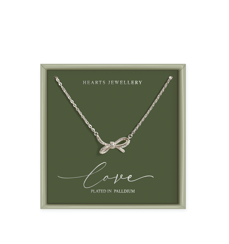 Palladium Plated Cubic Zirconia Bow Necklace.