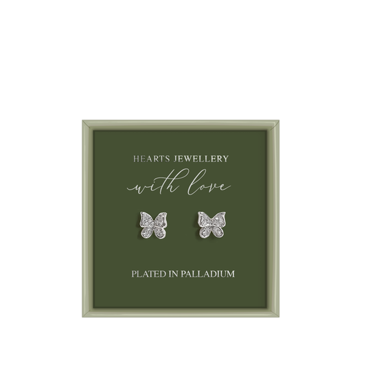 Palladium Plated Cubic Zirconia Butterfly Studs Green Gift Box