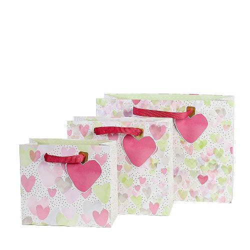 Pink & Green Pastel Hearts Mixed Sizes Gift Bags