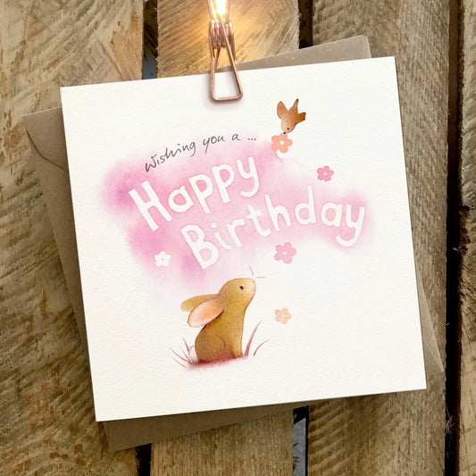 Happy Birthday Rabbit And Bird Greetings Card