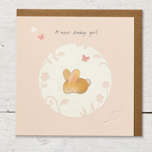 A New Baby Girl Pink Bunny Greetings Card
