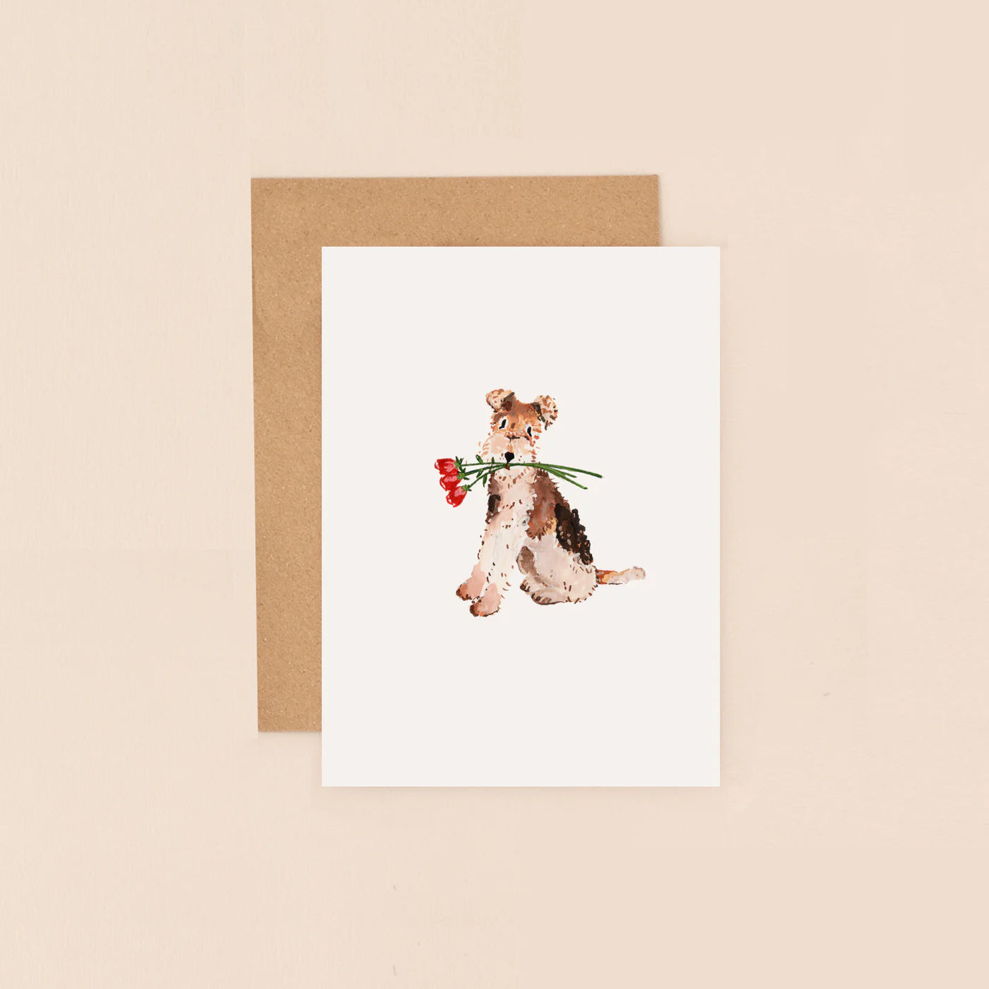 Terrier & Roses Mini Greetings Card