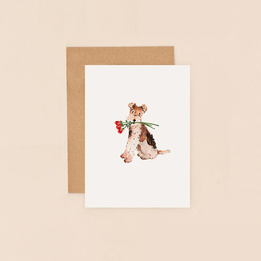 Terrier & Roses Mini Greetings Card