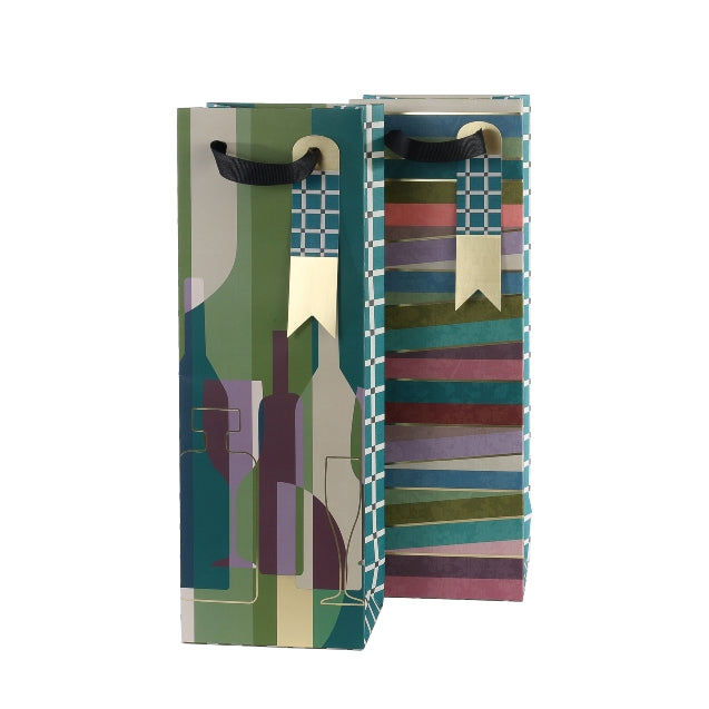 Bottle & Striped Design Bottle Gift Bags