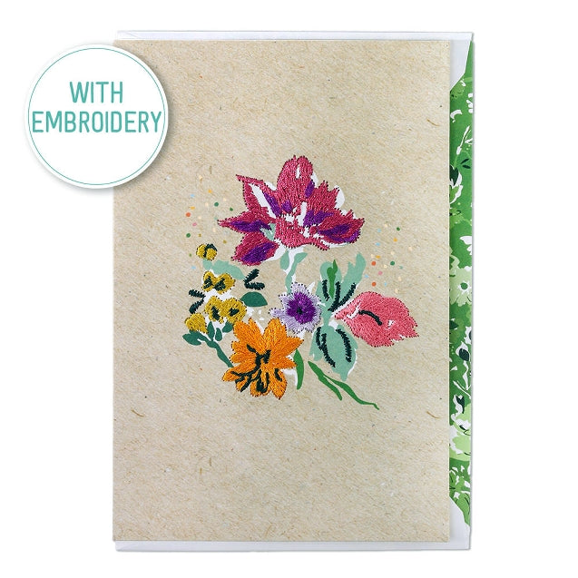 Embroidered Flowers Greetings Card