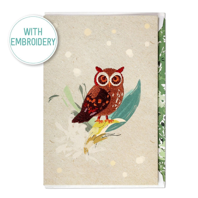 Embroidered Owl Greetings Card