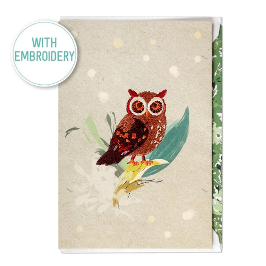 Embroidered Owl Greetings Card