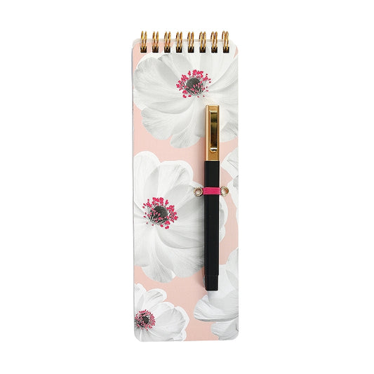 Pink & White Floral Notepad with Pen
