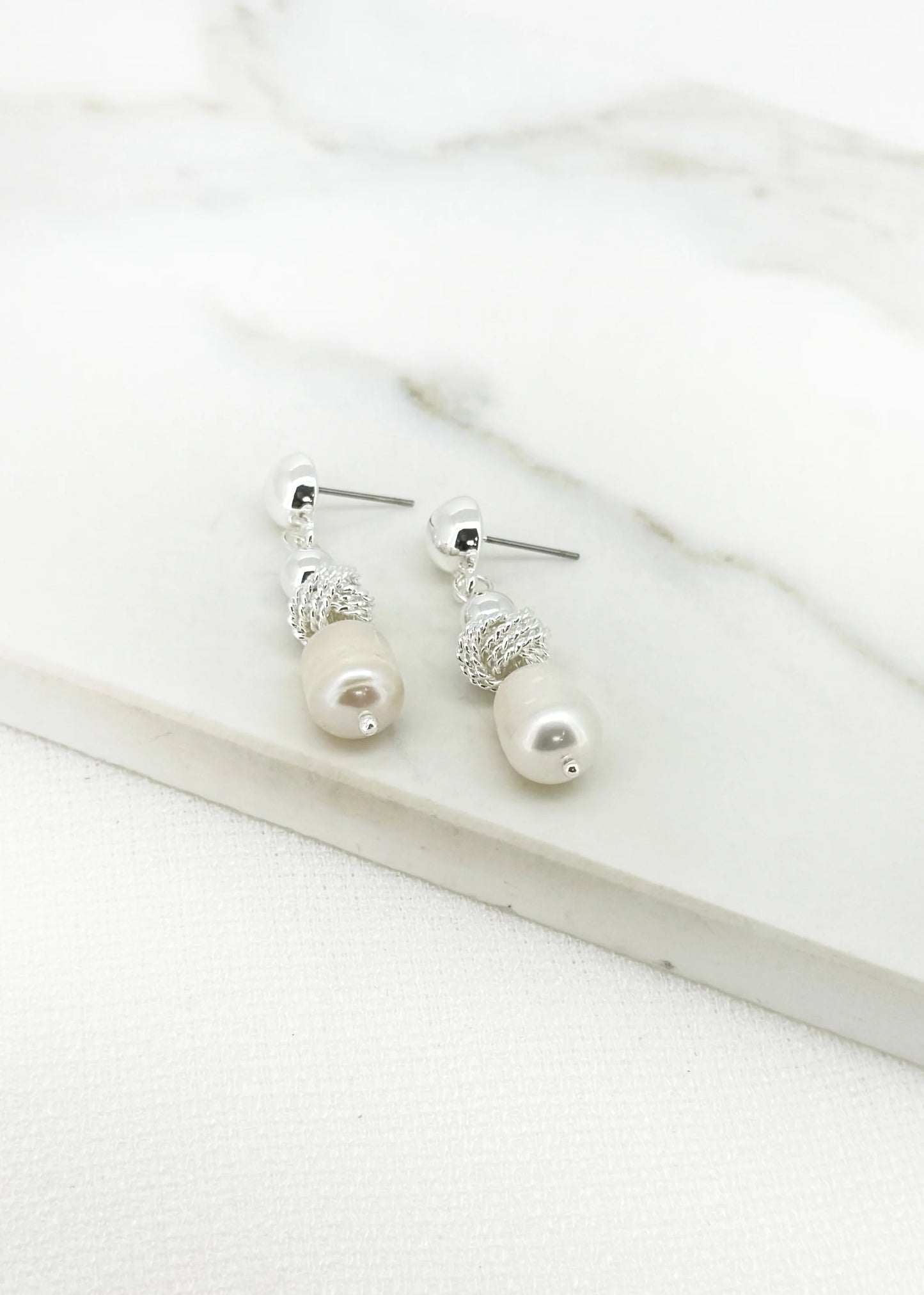 Envy Silver Knot & Pearl Drop Earrings