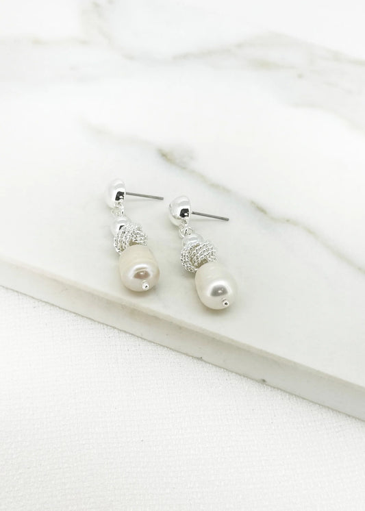 Envy Silver Knot & Pearl Drop Earrings