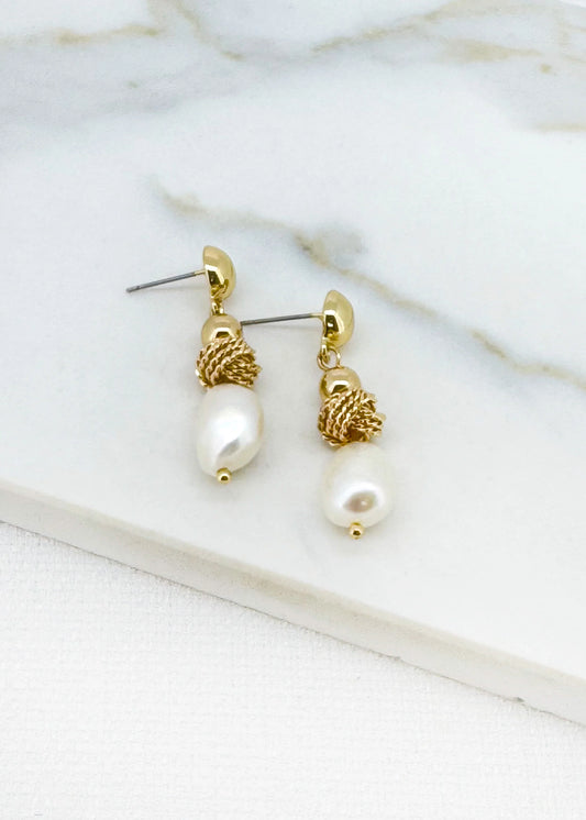 Envy Gold Knot & Pearl Drop Earrings
