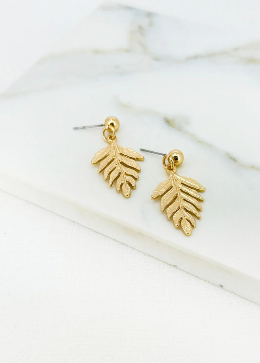 Envy Gold Leaf Design Stud Earrings