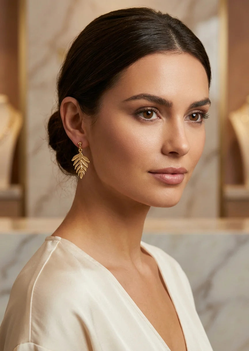 Envy Gold Leaf Design Stud Earrings