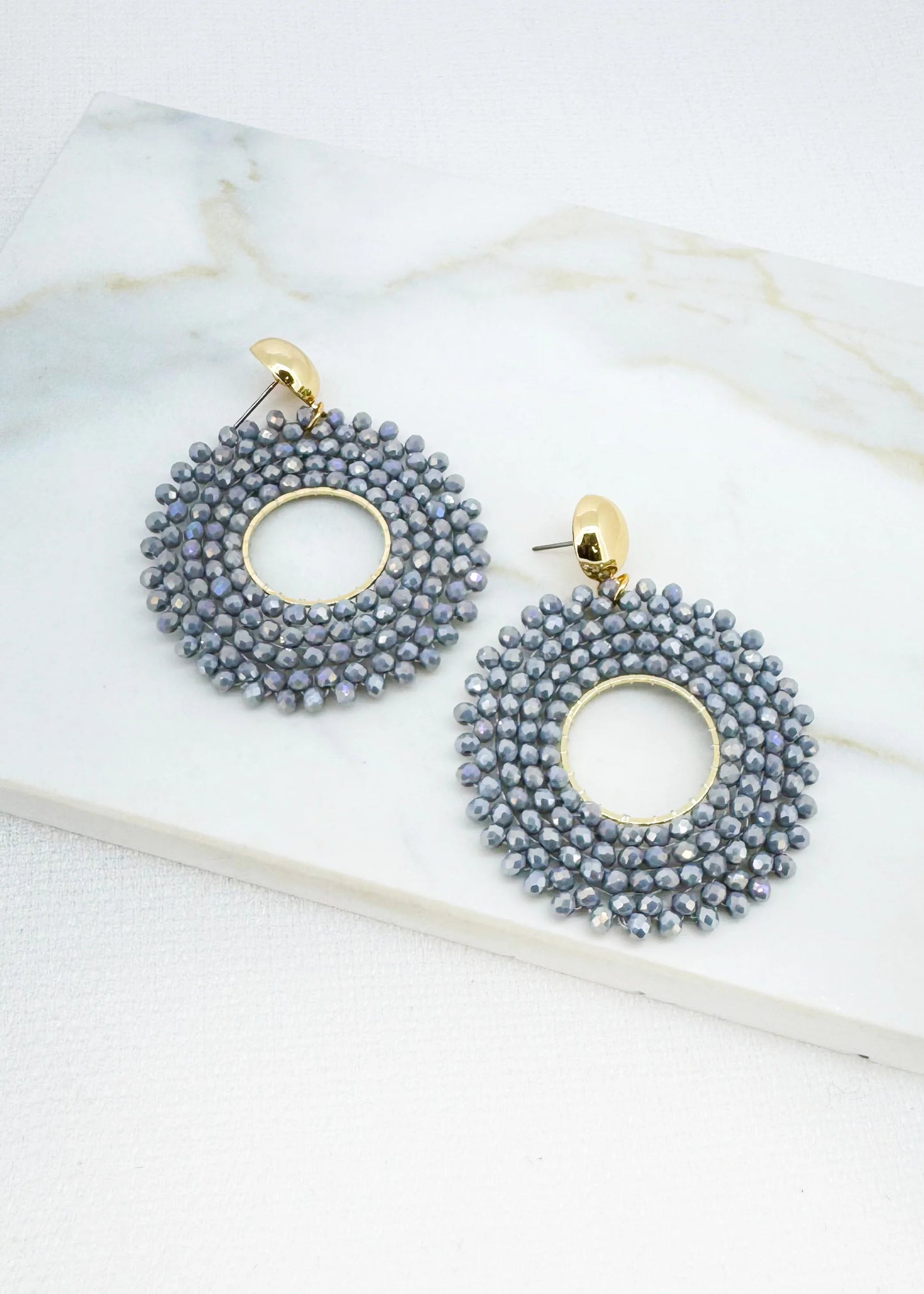 Envy Round Grey Faceted Bead Earrings