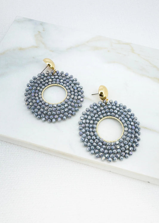 Envy Round Grey Faceted Bead Earrings