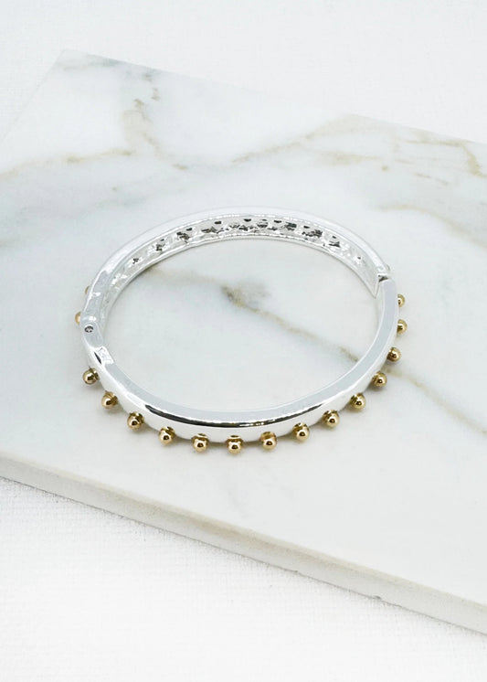 Envy Silver And Gold Two Tone Stud Hinged Bangle