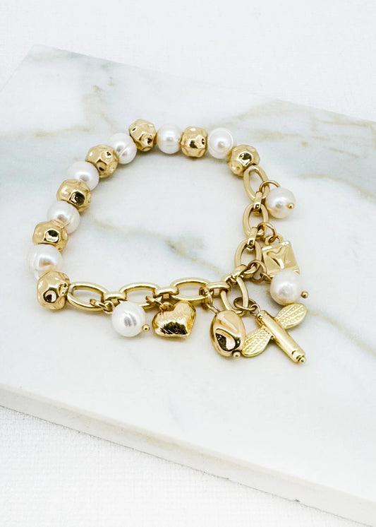 Envy Gold & Pearl Charm Bracelet