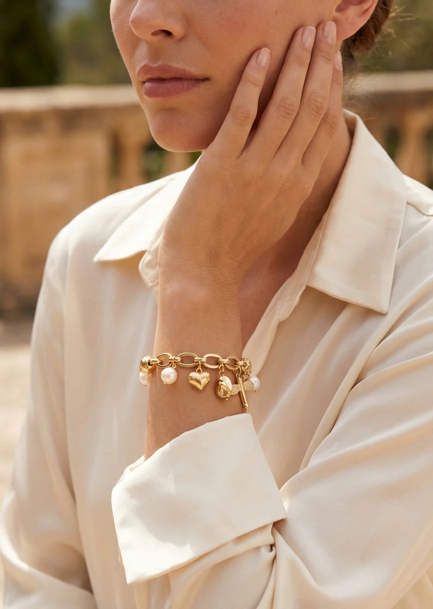 Envy Gold & Pearl Charm Bracelet