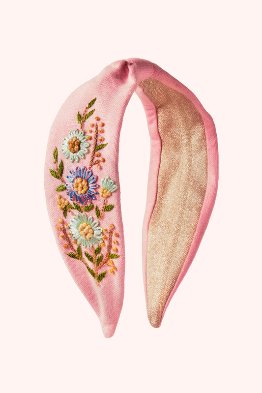 Embroidered Flower Headband Pink