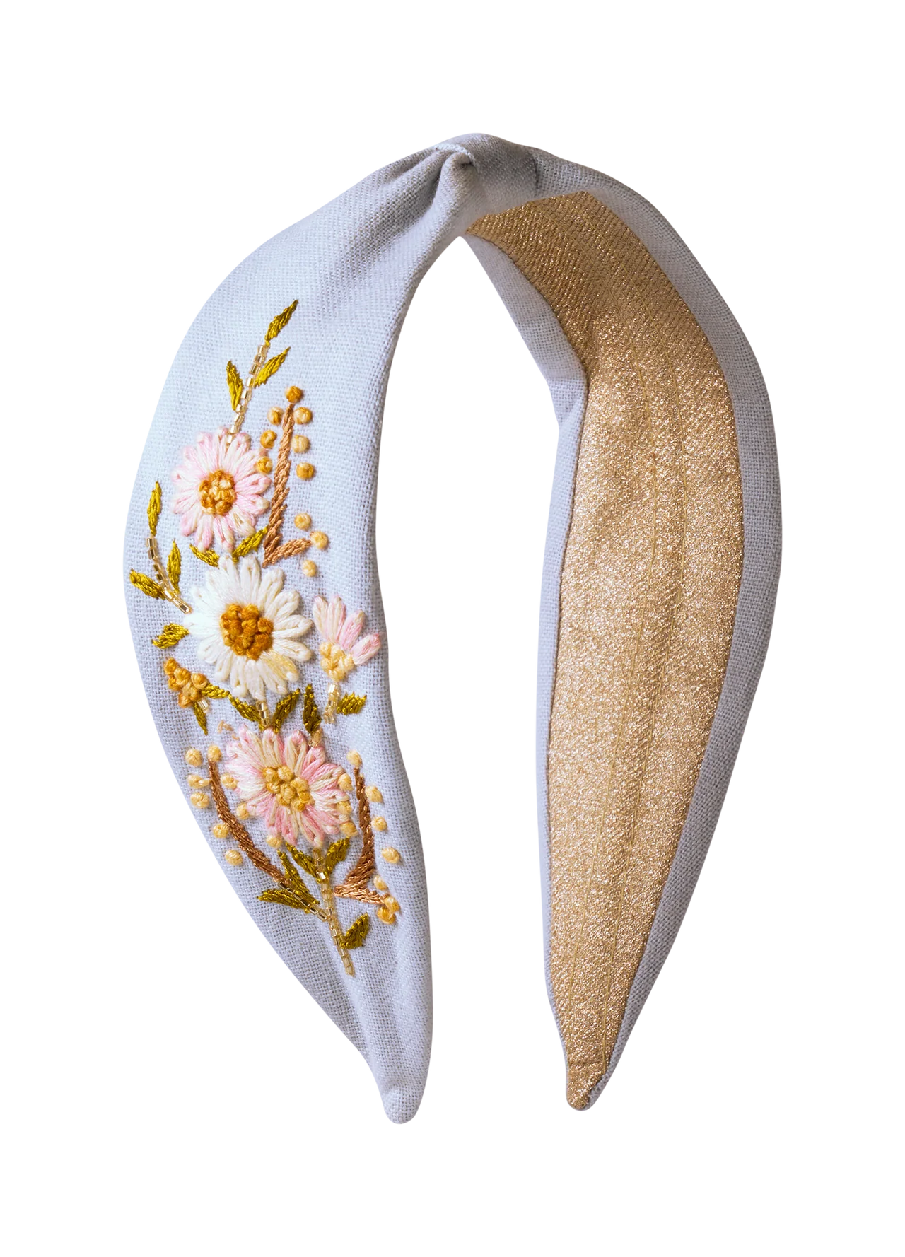 Embroidered Flower Headband Powder Blue