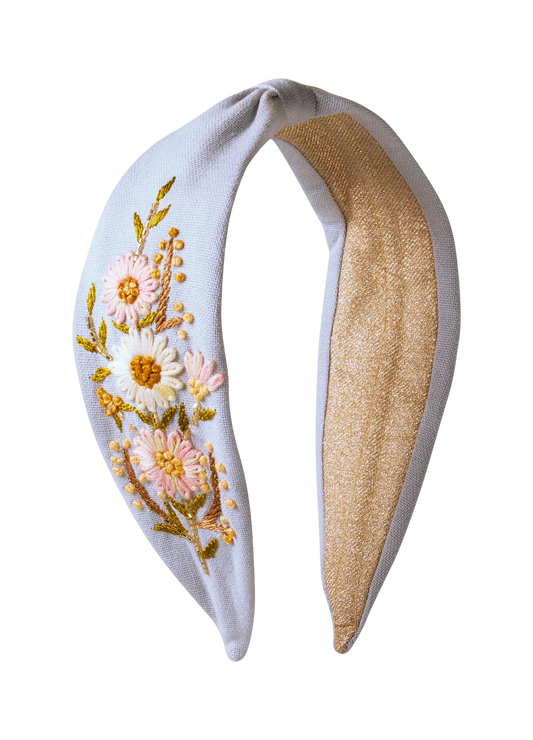 Embroidered Flower Headband Powder Blue