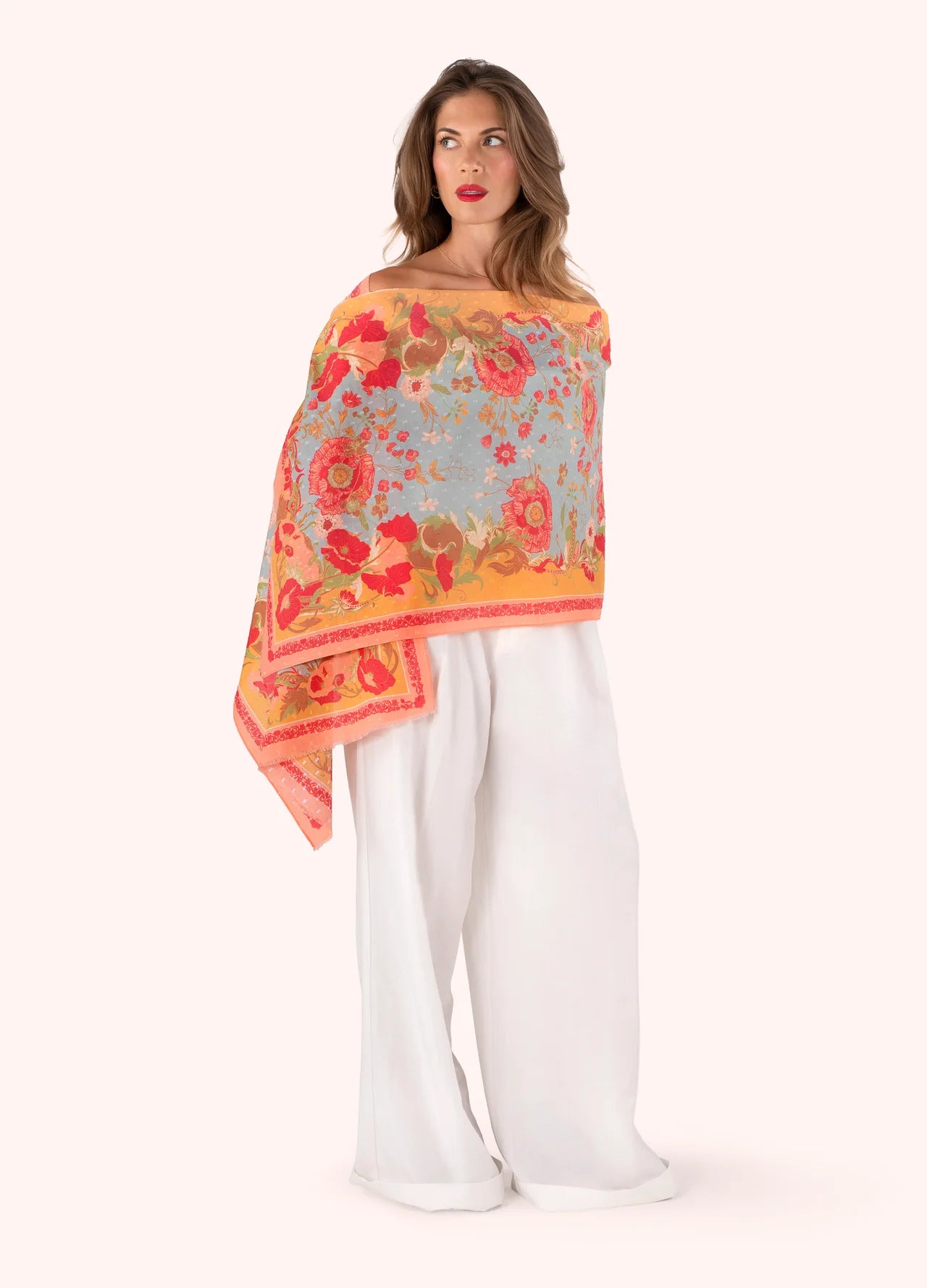 Cotton Scarf Paisley Poppies Design